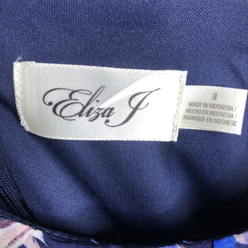 Eliza J Navy Blue Floral Halter Maxi Evening Wedding Party Dress Size 8 - Picture 4 of 14